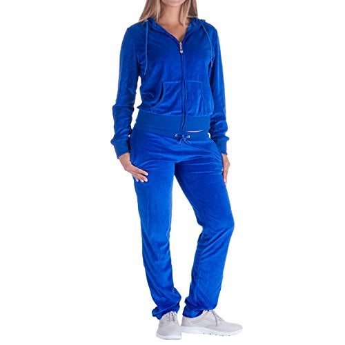 Facitisu Women's Solid Velour Outfits Sweatsuit Set Hoodie and Pants 2 Piece Sport Soft Velvet Suits Tracksuits Small Royal Blue - Image 1