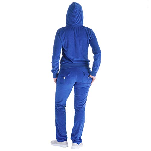 Facitisu Women's Solid Velour Outfits Sweatsuit Set Hoodie and Pants 2 Piece Sport Soft Velvet Suits Tracksuits Small Royal Blue - Image 3