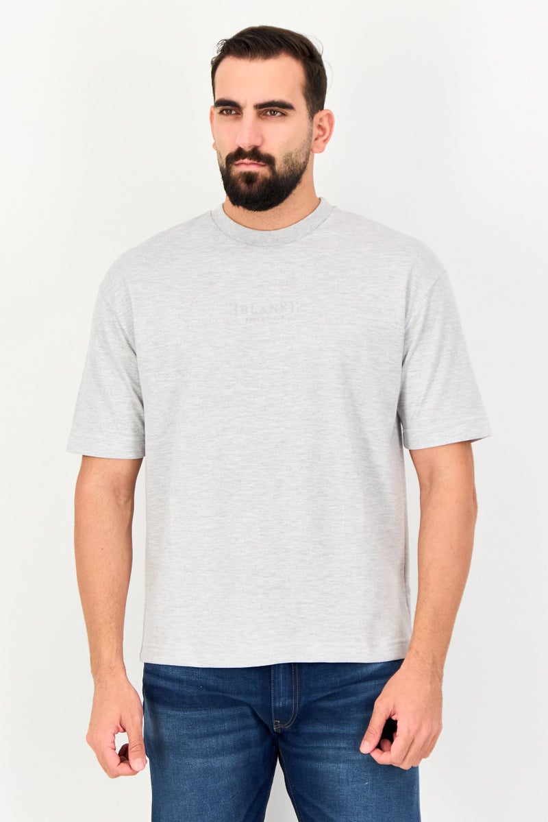 Blank Essentials Men Crew Neck Short Sleeve Brand Logo T-Shirt, Grey - Image 1