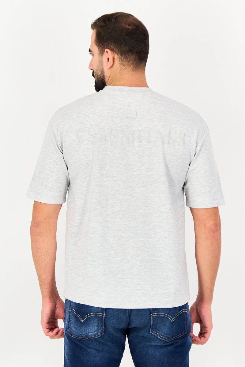 Blank Essentials Men Crew Neck Short Sleeve Brand Logo T-Shirt, Grey - Image 3