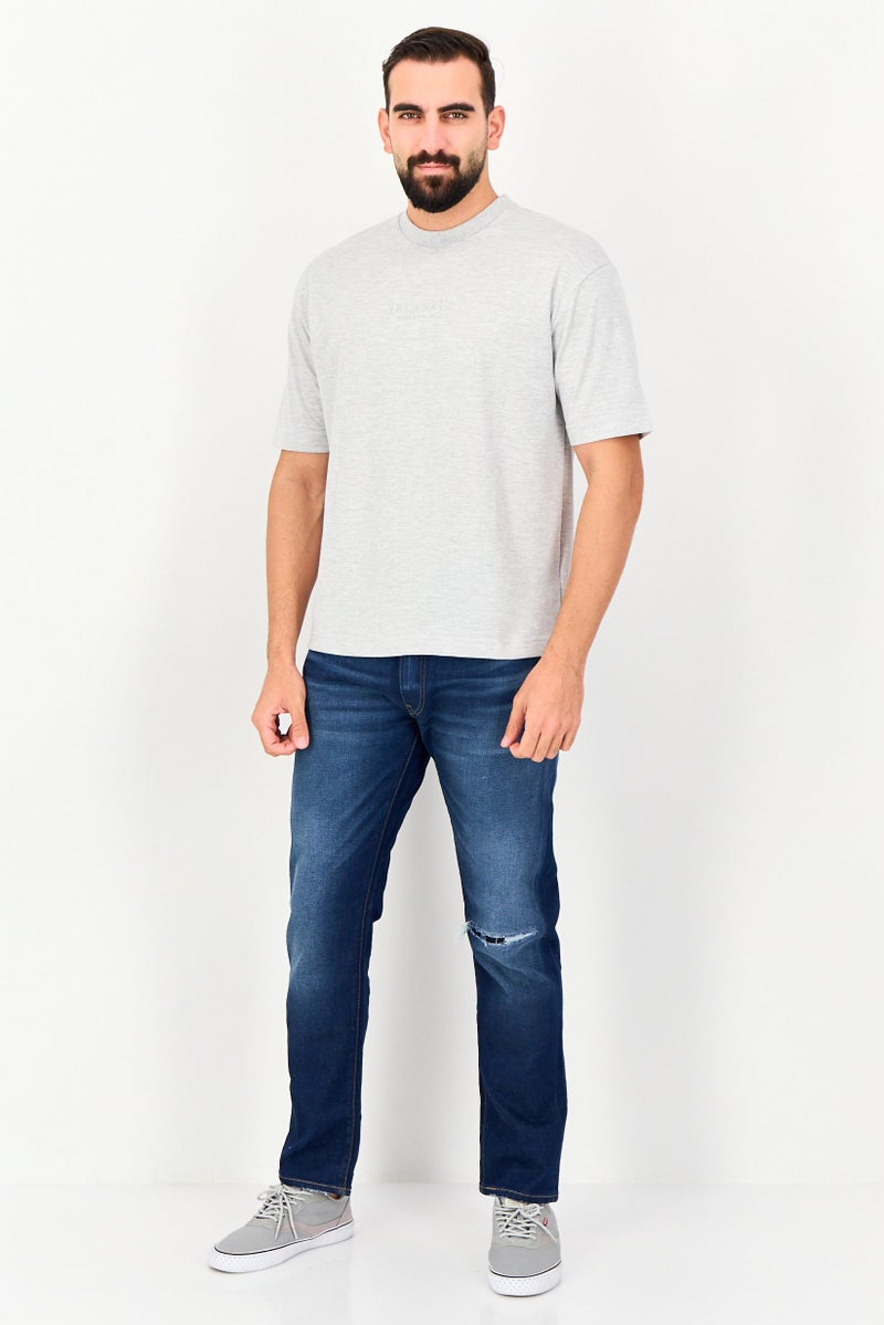 Blank Essentials Men Crew Neck Short Sleeve Brand Logo T-Shirt, Grey - Image 4