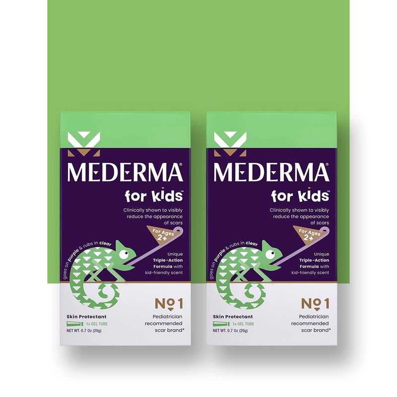 Mederma Scar Gel for Kids Reduces the Appearance of Old and New Scars from Cuts Burns Surgery Goes on Purple and Rubs in Clear Grape Scented Ages 2 40g 2 x 20g - Image 1