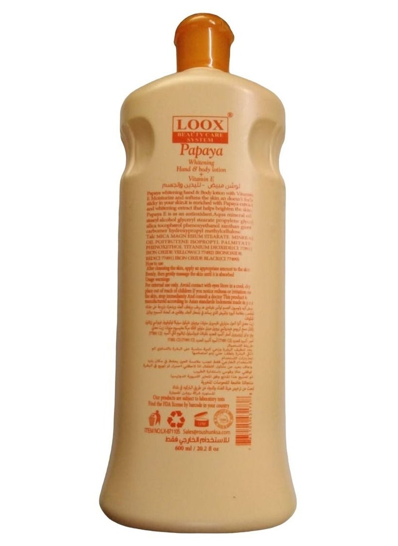 LOOX BEAUTY CARE SYSTEM Papaya Whitening Hand And Body Lotion 600ml  - Image 2