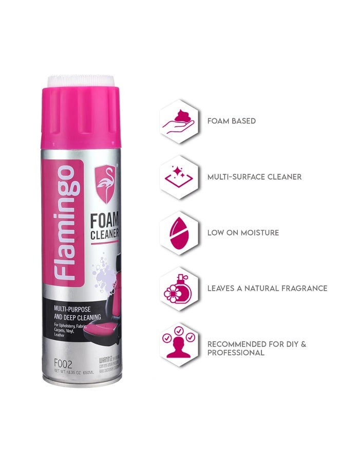 Flamingo Foam Cleaner F002 Multi-Purpose Deep Cleaning Spray for Car Interior Upholstery, Leather, Vinyl, Fabric, Carpets, Door Panels, Kitchen Stoves & Shoes - Restores Color & Removes Odor - 650mL (18.35 oz) Aerosol Can with Scrub Brush. - Image 4