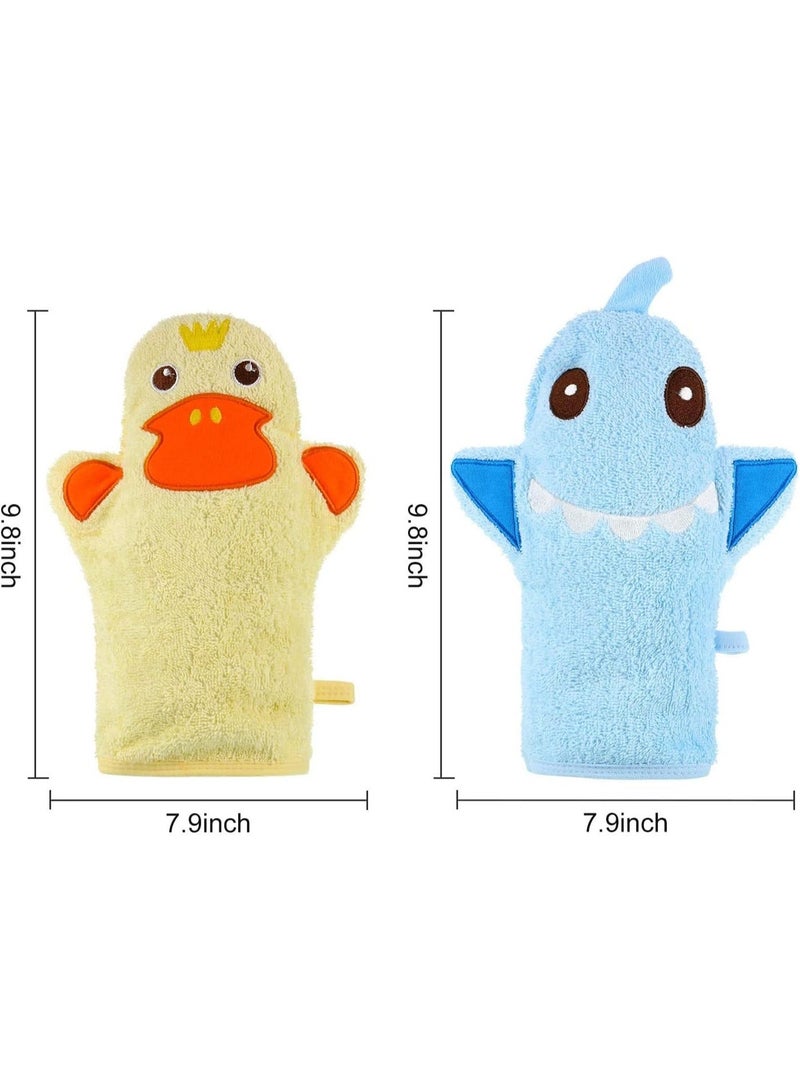 2 Pcs Baby Bath Gloves, Soft Cotton Animal Shaped Shower Mitts for Kids, Skin-Friendly and Quick Lathering Washcloths with Hanging Straps, Safe and Non-Fading Bath Towel for Toddlers and Infants - Image 2