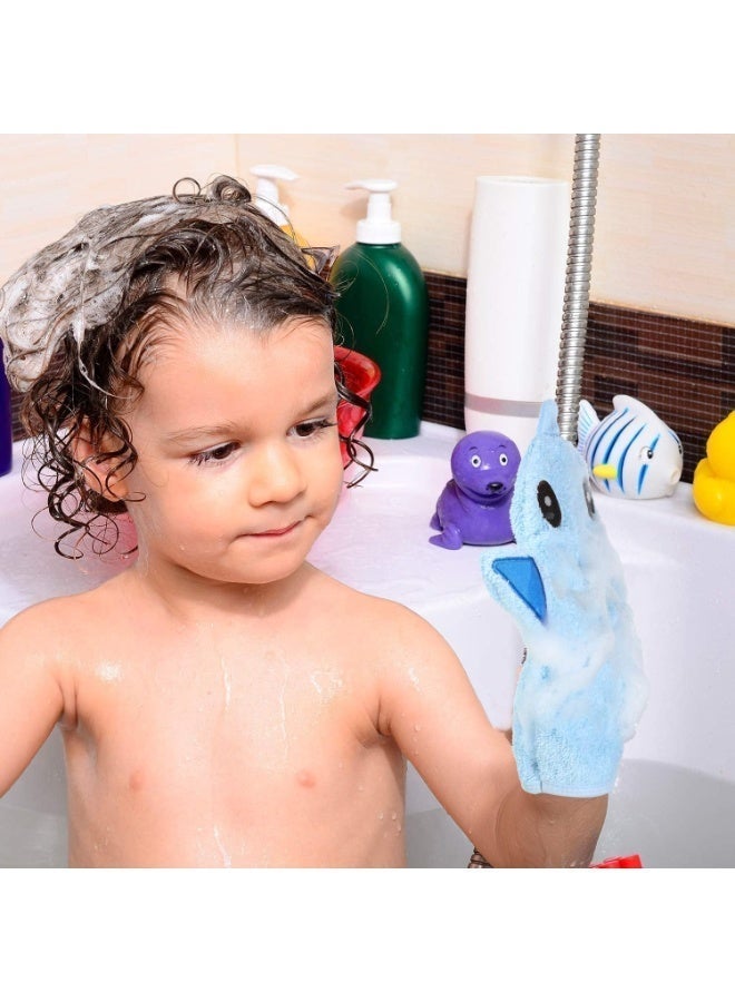 2 Pcs Baby Bath Gloves, Soft Cotton Animal Shaped Shower Mitts for Kids, Skin-Friendly and Quick Lathering Washcloths with Hanging Straps, Safe and Non-Fading Bath Towel for Toddlers and Infants - Image 4
