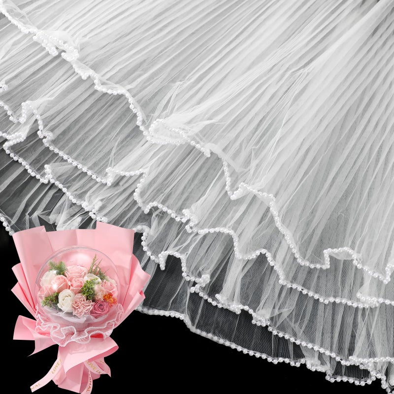 CCINEE 4.37 Yards Wavy Net Yarn Flower Wrapping Mesh Paper, Pearl White, Perfect for DIY Crafts, Birthdays, Weddings, Anniversaries, Mother's Day, Graduation - Image 4