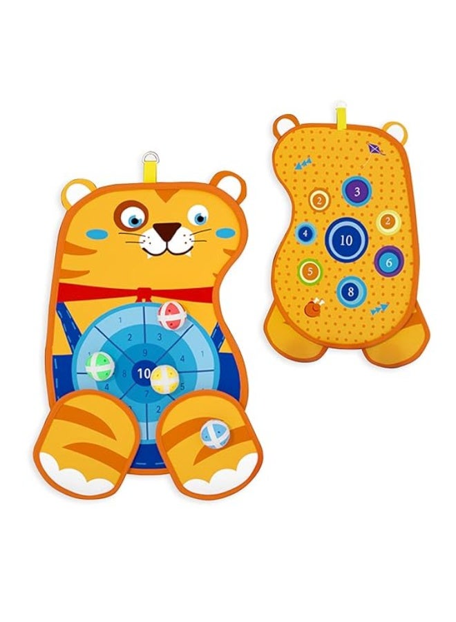 Kids' Target Dart Game, Ball Throwing Board, Cute Tiger Design with 3 Twisted Balls, Interactive Game to Master Hand Skills - Image 1