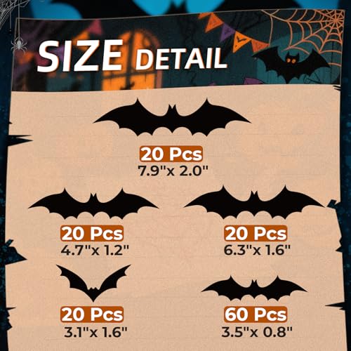 CLEANGOR 140Pcs Bats Halloween Decor, Spooky Halloween Party Supplies Stickers, 3D Bats Wall Decal, Cute Halloween Decorations Indoor for Bedroom, Bathroom, Home, Door, Window, Office - Image 3