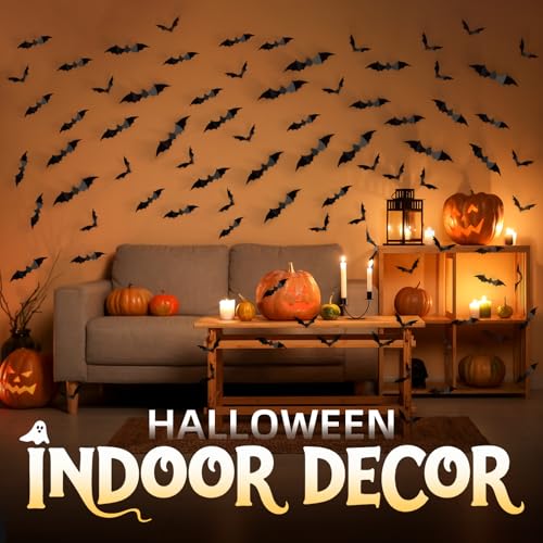 CLEANGOR 140Pcs Bats Halloween Decor, Spooky Halloween Party Supplies Stickers, 3D Bats Wall Decal, Cute Halloween Decorations Indoor for Bedroom, Bathroom, Home, Door, Window, Office - Image 2