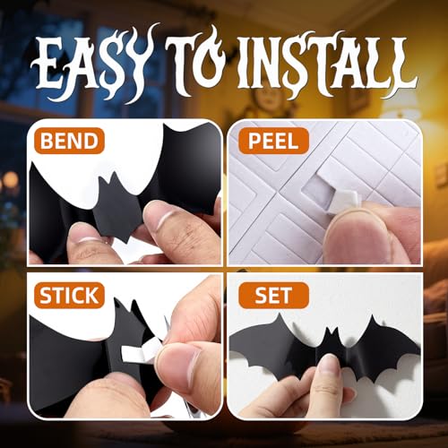 CLEANGOR 140Pcs Bats Halloween Decor, Spooky Halloween Party Supplies Stickers, 3D Bats Wall Decal, Cute Halloween Decorations Indoor for Bedroom, Bathroom, Home, Door, Window, Office - Image 5