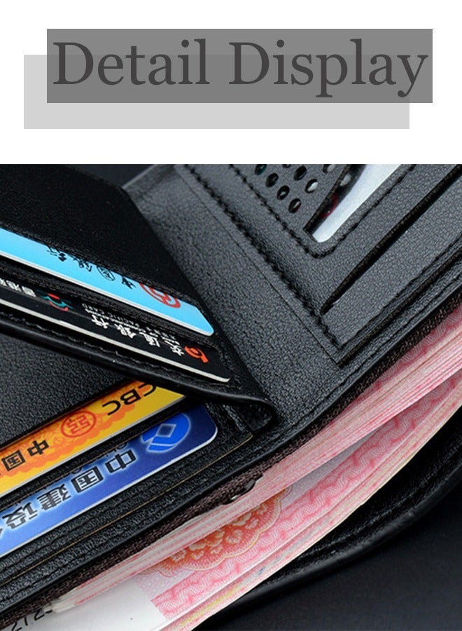 roaiss Men's Wallet Men's Short Wallet Retro Fashion Casual Trend Woven Pattern Multiple Card Slots Large Capacity Wallet Lightweight and Portable Multiple Interlayers Black - Image 5