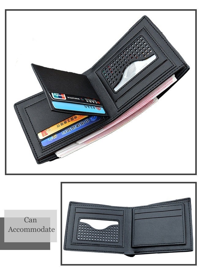 roaiss Men's Wallet Men's Short Wallet Retro Fashion Casual Trend Woven Pattern Multiple Card Slots Large Capacity Wallet Lightweight and Portable Multiple Interlayers Black - Image 2