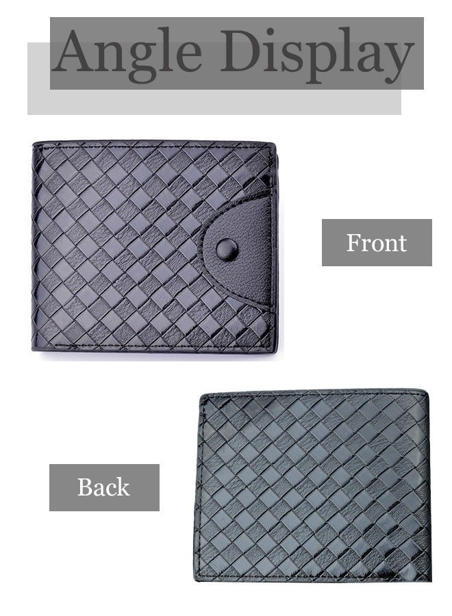 roaiss Men's Wallet Men's Short Wallet Retro Fashion Casual Trend Woven Pattern Multiple Card Slots Large Capacity Wallet Lightweight and Portable Multiple Interlayers Black - Image 4
