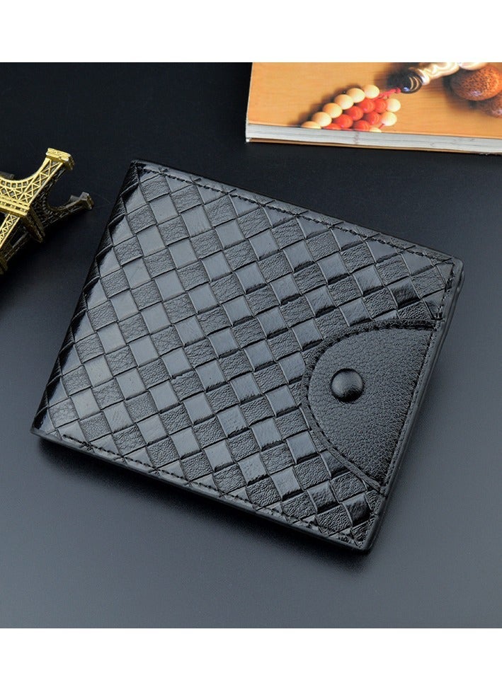 roaiss Men's Wallet Men's Short Wallet Retro Fashion Casual Trend Woven Pattern Multiple Card Slots Large Capacity Wallet Lightweight and Portable Multiple Interlayers Black - Image 1