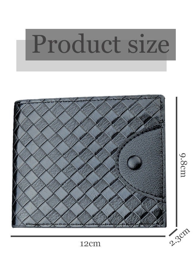 roaiss Men's Wallet Men's Short Wallet Retro Fashion Casual Trend Woven Pattern Multiple Card Slots Large Capacity Wallet Lightweight and Portable Multiple Interlayers Black - Image 3