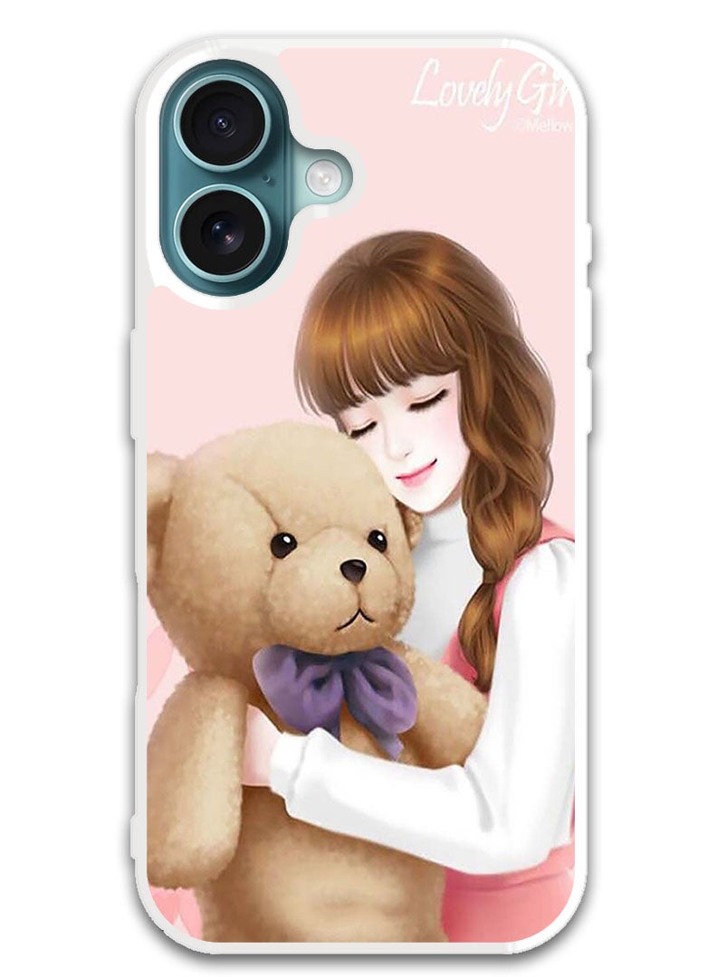 Theodor Protective Case Cover For APPLE IPHONE 16 Lovely Girl Witih Teddy (White Bumper) - Image 1