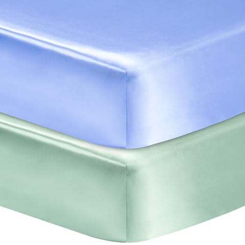 GUNTAIL 2 Pack Satin Soft Crib Sheet for Baby with Sensitive Hair Silky Baby Mattress Sheet Blue and Green Unisex 52’’x28’’x8’’ Fitted Sheets - Image 1