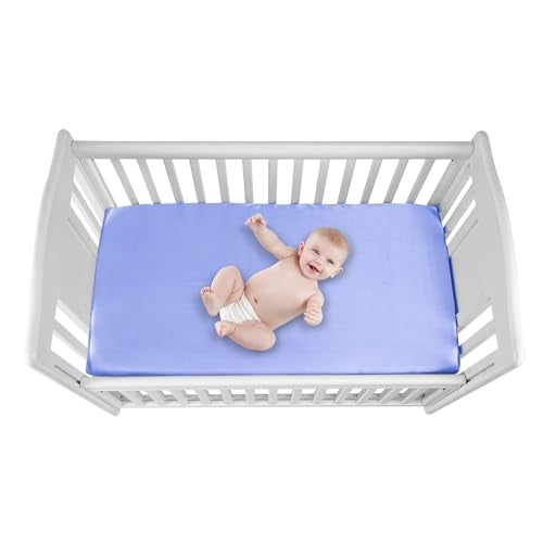 GUNTAIL 2 Pack Satin Soft Crib Sheet for Baby with Sensitive Hair Silky Baby Mattress Sheet Blue and Green Unisex 52’’x28’’x8’’ Fitted Sheets - Image 2