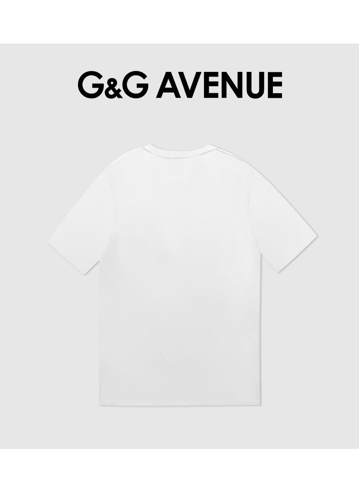G&G AVENUE - Heavy cotton fabric Men's Sports Style Pure Cotton Thick Oversized Round Neck T-shirt White Trendy Letter Pattern Casual Style (One Piece) - Image 1