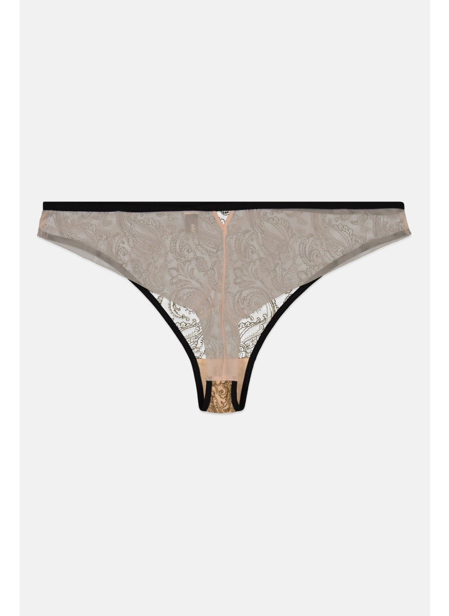 Etam Women Embroidered Pull-On Tanga Panty, Olive  - Image 2