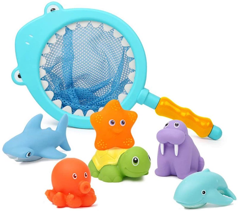 KECIABO Bath Toy, Water Spraying Discoloration Floating Animals, Bathroom Pool Accessory, Shark Fishing Play Set for Babies and Kids - Image 1