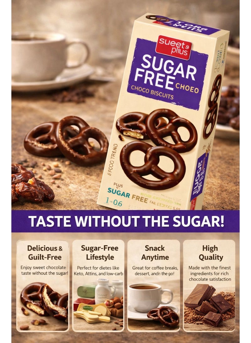 Sweet Plus Sugar-Free Choco Biscuits with Cocoa Cream – Double Cocoa Dark Cookies – Healthy & Diabetic-Friendly – 105g Pack - Image 2