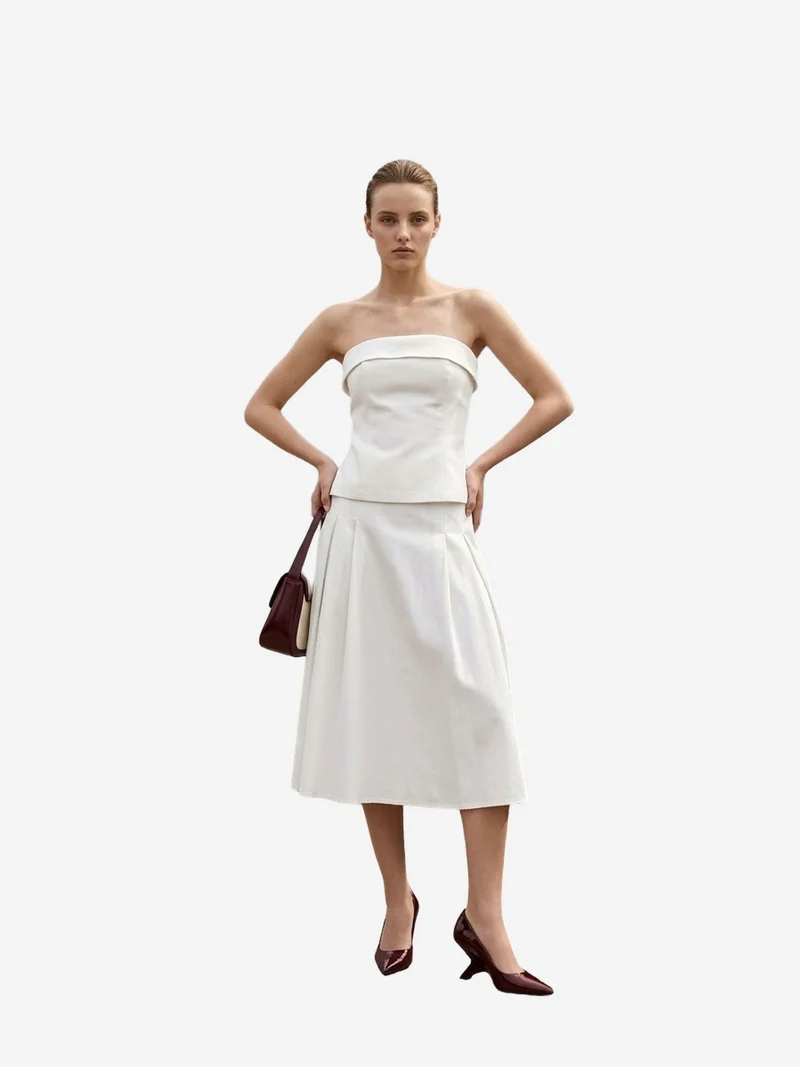 ماي فاشن MY FASHION Strapless Blouse and High-Waist Midi Skirt Set