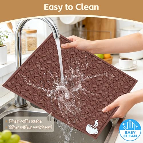 SEOIMU Coffee Bar Mat, 16"x12" Non-Slip Rubber Mats for Countertop, 3D Coffee-Bean Pattern Pad for CoffeeStation, Easy Clean Drip, Anti-Spill, Ideal Matt for Cocktail, Whiskey and Espresso - Image 4