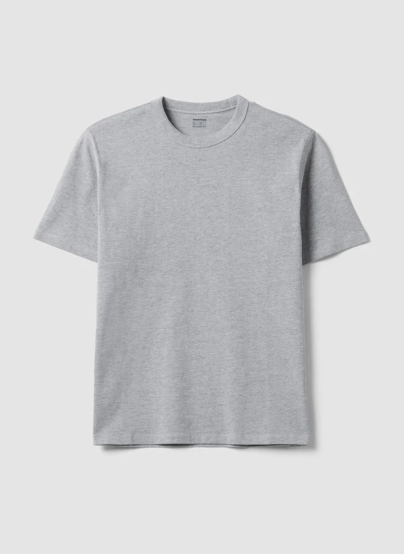 او في اس OVS Grey Pure Cotton Crew-Neck T-Shirt, Relaxed Fit