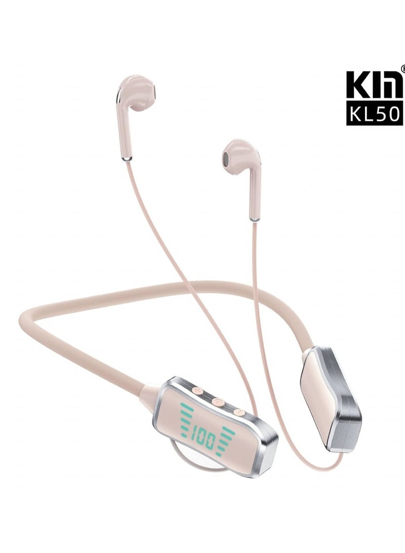 KIN KL50 Bluetooth Neckband Earphones 48H Playtime With LED Display TF Card Slot Multi Functional Button Control Pink