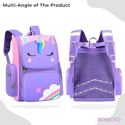 BEMBIKA Cute Cartoon Kids School Bag for Boys and Girls, Toddler Preschool Plush Travel Schoolbag, Perfect Book Bag, Casual Backpack for Kids � (Unicorn Purple) - Image 2