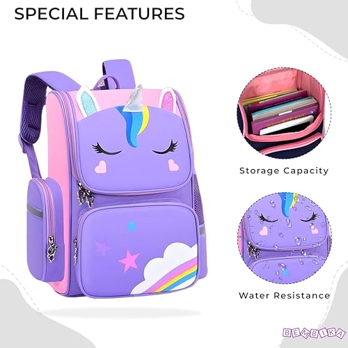 BEMBIKA Cute Cartoon Kids School Bag for Boys and Girls, Toddler Preschool Plush Travel Schoolbag, Perfect Book Bag, Casual Backpack for Kids � (Unicorn Purple) - Image 4