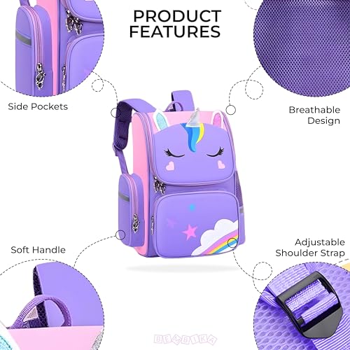 BEMBIKA Cute Cartoon Kids School Bag for Boys and Girls, Toddler Preschool Plush Travel Schoolbag, Perfect Book Bag, Casual Backpack for Kids � (Unicorn Purple) - Image 3