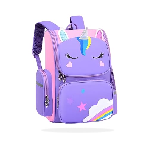 BEMBIKA Cute Cartoon Kids School Bag for Boys and Girls, Toddler Preschool Plush Travel Schoolbag, Perfect Book Bag, Casual Backpack for Kids � (Unicorn Purple) - Image 1