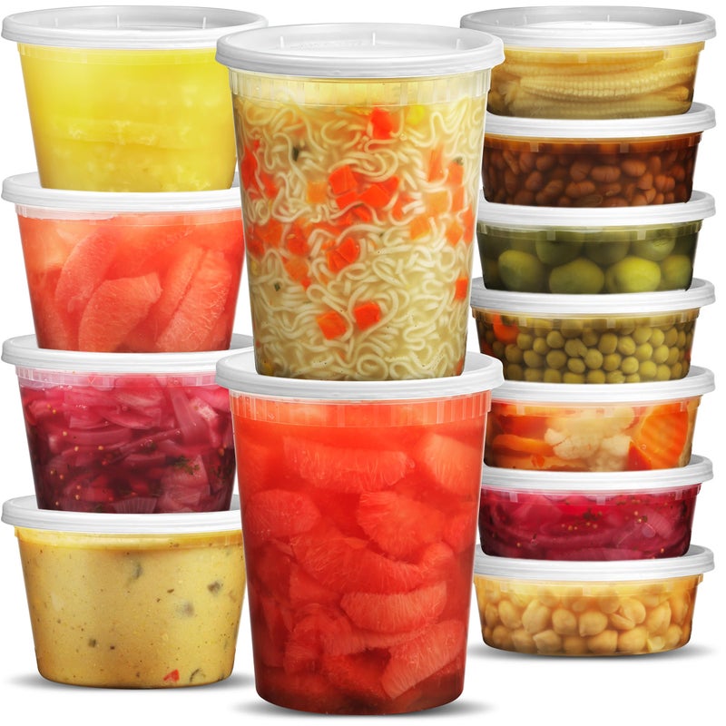 JoyServe Deli Food Containers with Lids - (24 Pack) 8 Sets of Each Size - 8 Oz - Cup / 16 Oz - Pint / 32 Oz - Quart Sizes Food Storage Takeout Meal Prep Storage, BPA-Free, Dishwasher, Microwave Safe - Image 1