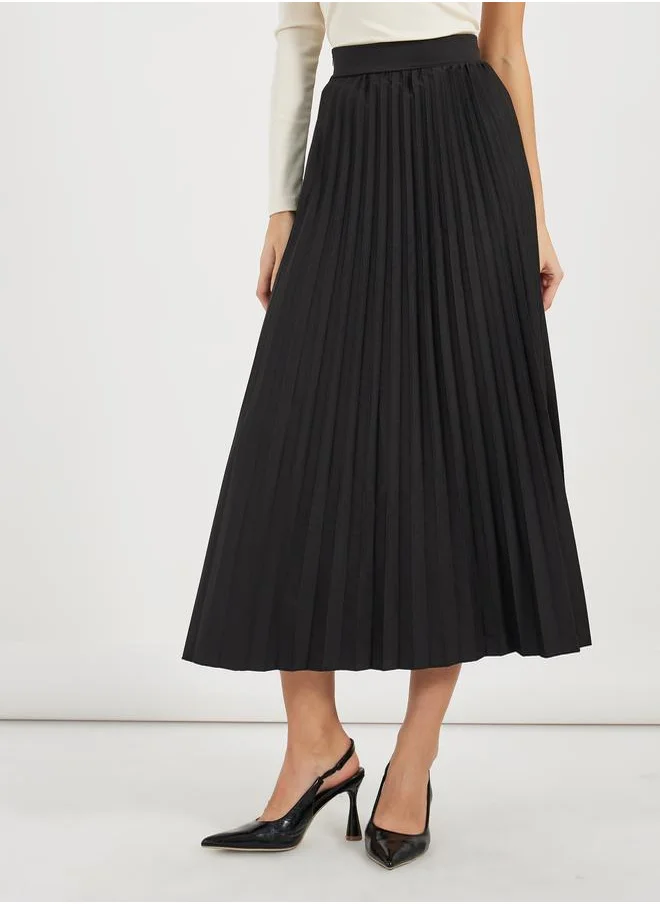 Styli Pleated A-Line Midi Skirt