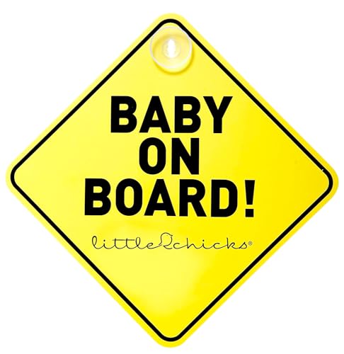 Little Chicks Baby on Board Car Sign Decal Weather Resistant Child Safety Awareness Warning Sticker with Suction Cups Bright Yellow Color Model CK094 - Image 1