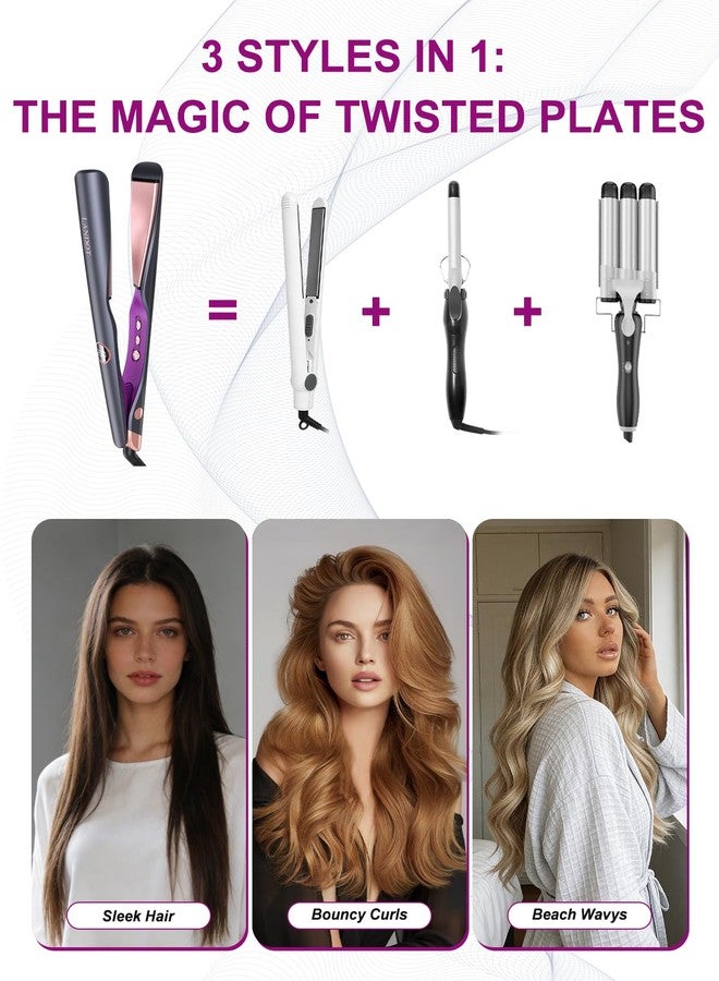 LANDOT 2-in-1 Hair Straightener & Curling Iron – Twist Floating Plates for Smooth Straight & Bouncy Curls, Anti-Frizz, Dual Voltage, 12 Temps 250-450°F for All Hair Types - Image 4