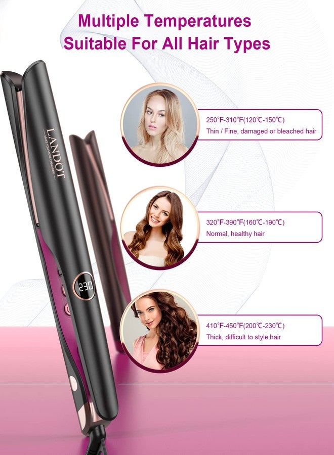 LANDOT 2-in-1 Hair Straightener & Curling Iron – Twist Floating Plates for Smooth Straight & Bouncy Curls, Anti-Frizz, Dual Voltage, 12 Temps 250-450°F for All Hair Types - Image 3