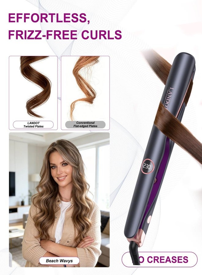 LANDOT 2-in-1 Hair Straightener & Curling Iron – Twist Floating Plates for Smooth Straight & Bouncy Curls, Anti-Frizz, Dual Voltage, 12 Temps 250-450°F for All Hair Types - Image 5