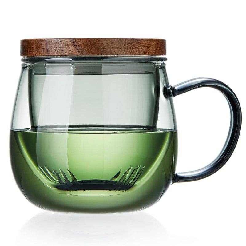 DOPUDO 17 OZ Glass Tea Cup with Infuser and Lid, 500 ML Large Borosilicate Teacup, Clear Mug for Loose Leaf Tea, Blooming Tea, Tea Bags - Perfect Christmas or Birthday Gift for Women - Image 1