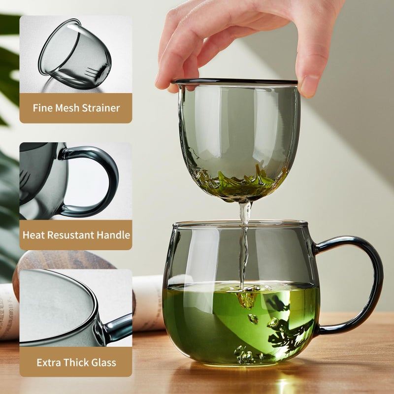 DOPUDO 17 OZ Glass Tea Cup with Infuser and Lid, 500 ML Large Borosilicate Teacup, Clear Mug for Loose Leaf Tea, Blooming Tea, Tea Bags - Perfect Christmas or Birthday Gift for Women - Image 3