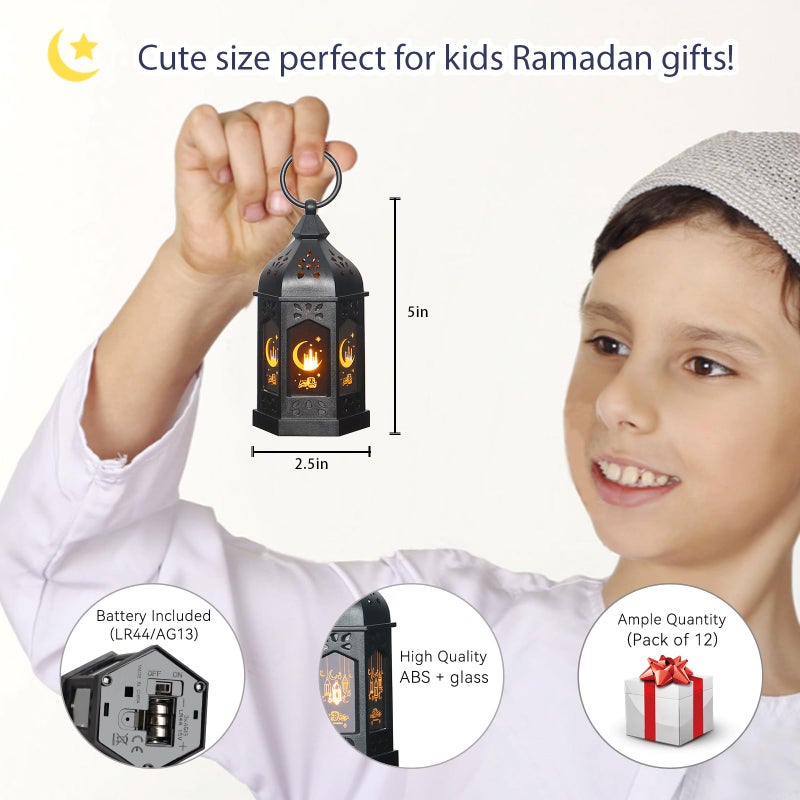 LLQ Ramadan Lanterns (5-12pcs) - Mini Lanterns Decorative Lights - Ramadan Gifts & Table Centerpiece, Eid Mubarak Decorations, Black - Image 3