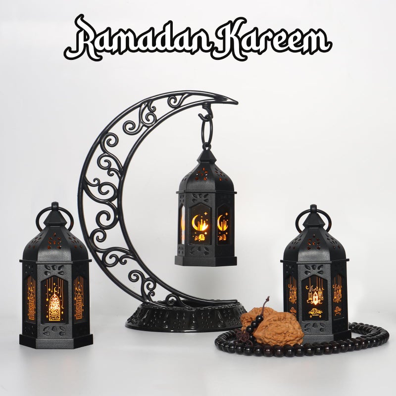 LLQ Ramadan Lanterns (5-12pcs) - Mini Lanterns Decorative Lights - Ramadan Gifts & Table Centerpiece, Eid Mubarak Decorations, Black - Image 2