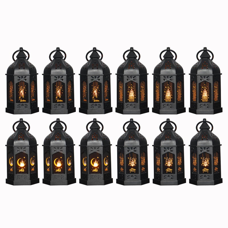 LLQ Ramadan Lanterns (5-12pcs) - Mini Lanterns Decorative Lights - Ramadan Gifts & Table Centerpiece, Eid Mubarak Decorations, Black - Image 1