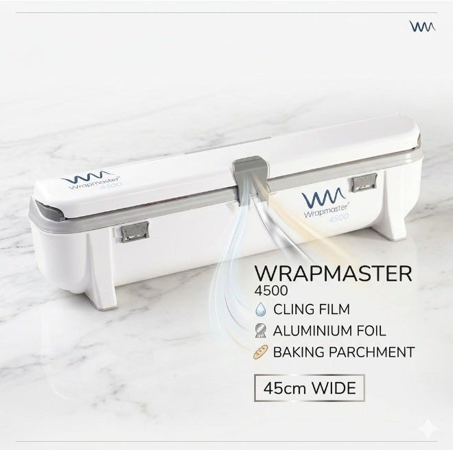 Wrapmaster 4500 Cling Film Dispenser Combo with 1 Cling Film Roll – Professional Food Wrap & Plastic Wrap Dispenser with Hidden Blade Cutter, Kitchen Cling Film Holder for Home Use - Image 1
