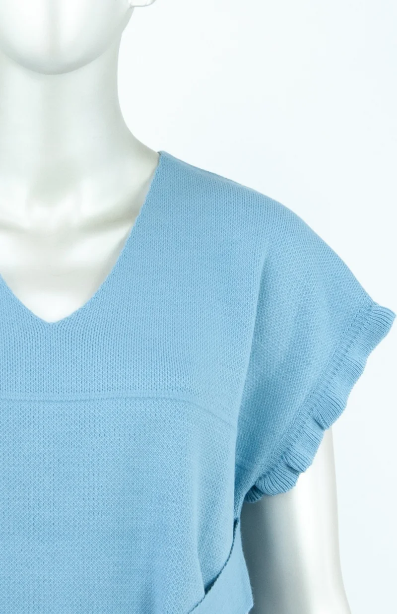 Oppland Women's Winter Solid Color V-Neck Waist Belted Half Sleeve Lycra Woven Knitwear Shirt Top Sweater