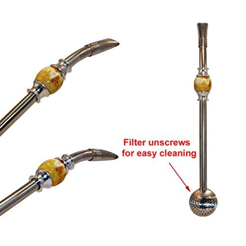 RECHERE Stainless Steel Yerba Mate Tea Bombilla Gourd Drinking Straw Filter Silver (Yellow) - Image 3
