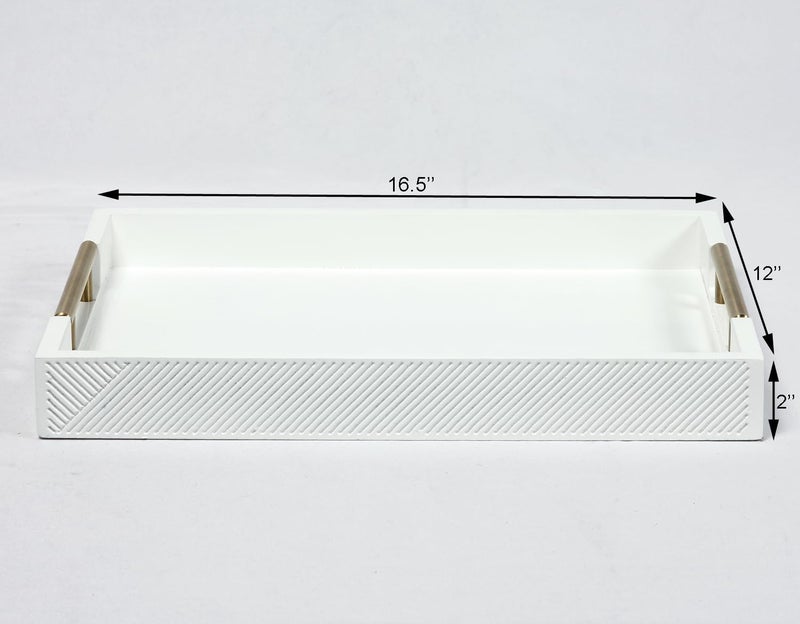 thewense Serving Tray with Polished Metal Handles, 16.5''x12'' Rectangle Coffee Table Tray, Modern Decorative Tray, Large Ottoman Tray, Perfect for Storage and Display (White) - Image 3